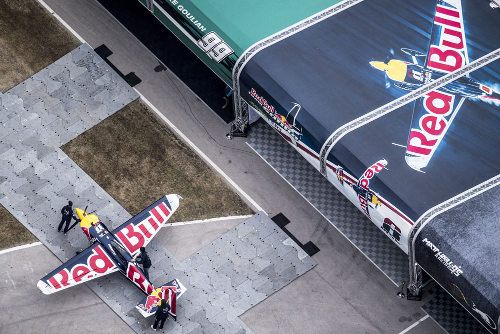 hangar Design for the Red Bull Air Race Pilot Martin Sonka by Sign Creative